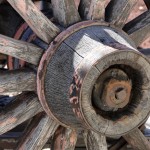 Old wagon wheel after many miles